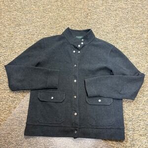 Lauren‎ Ralph Lauren Snap Front Knit Jacket Women M Charcoal Minimalist